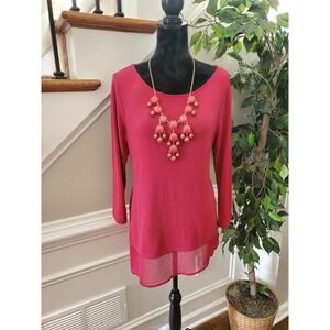 CB Established 1962 Women's Solid Red Polyester Round Neck Long Sleeve Blouse M